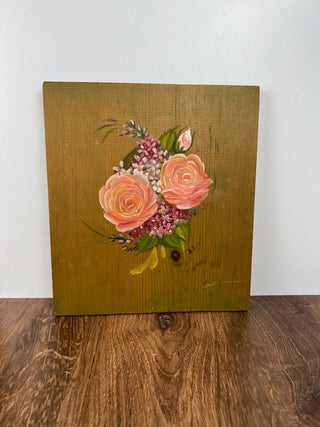 Floral Painting on Wood 13x11"
