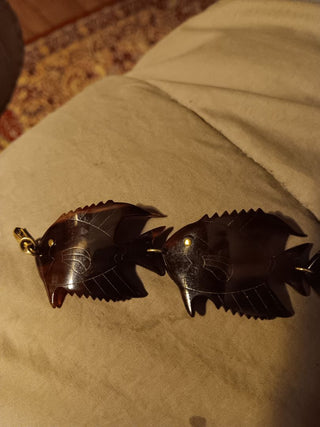 60s Faux Tortoise? Fish Bracelet GldFld Links/Eyes Rare