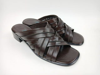 Bally Womens 10 Brown Leather Slip On Block Heel Sandal Slides