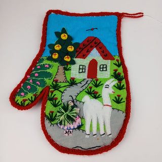 Peruvian Embroidered Oven Mitt True Vintage Souvenir Alpaca Wool Fiber Arts