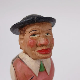 AS-IS Anri Italy Carved Wood Man Bottle Pour Spout Stopper Cork Old Hand Made Wooden Brevettato People Folk Art Farmer