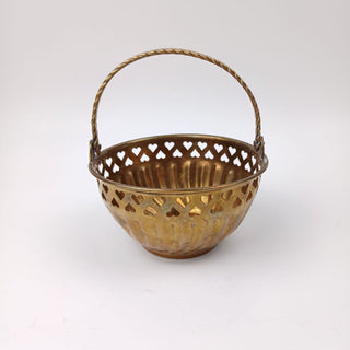 Brass Basket with Hinged Handle Hearts