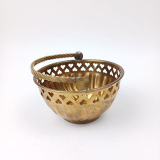 Brass Basket with Hinged Handle Hearts