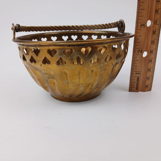 Brass Basket with Hinged Handle Hearts