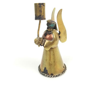 Miniature Angel Candlestick Holder 3" Gold Brass and Copper Figurine Folk Art Rustic Christmas Decorations