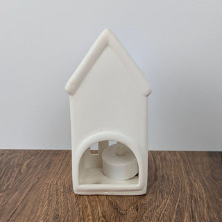 9 Window Ceramic House Candle Holder with Free Battery Operated Tea Light | Matte White