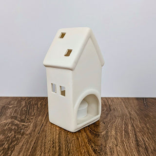 9 Window Ceramic House Candle Holder with Free Battery Operated Tea Light | Matte White