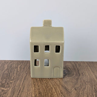 Grey House Shaped Candle Holder with Free Battery Operated Tea Light