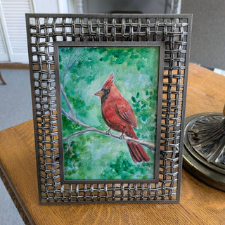Cardinal Painting in Metal Frame, Original Art by D.S.Griffin