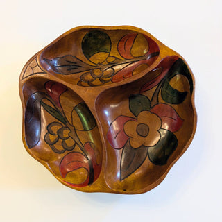 Vintage boho chic carved wooden appetizer bowl