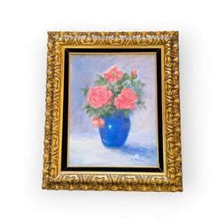 Vintage Original Flower Art in Gold Frame, 21Wx2Dx28H