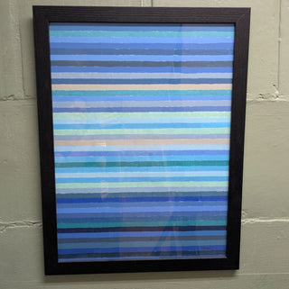 Original Art by S. Tinberg, Blue Stripes Acrylic Painting in Black Frame
