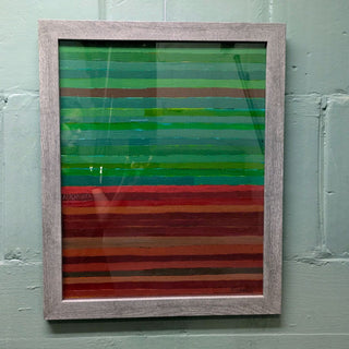 Original Art by S. Tinberg, Red and Green Stripes Acrylic Painting in Gray Frame