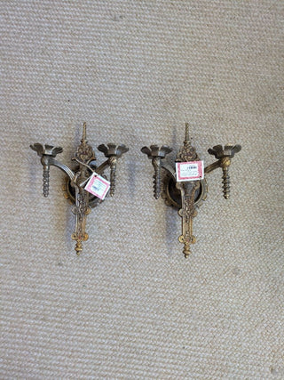 Vintage Brass Double Arm Wall Sconces - Set of Two (2)