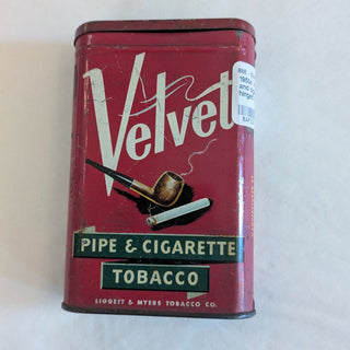 1950s Velvet brand pipe and cigarette tobacco hinged top tin or cigarette box vintage (T&M) FIRM - Price is Firm