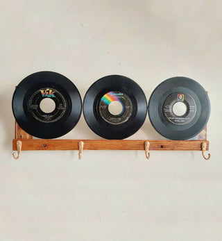 The Vinyl Record and Acrylic Hook Rack. Upcycled Vintage 45 RPM Vinyl Record Wall Mount Hanging Rack - 4 hook (As-Is)