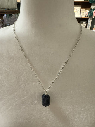 Black Faux Stone Necklace with Silverplate