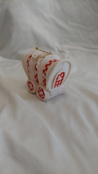 1960s Gingham White frocked blowmold Wagon Ornament - Japan