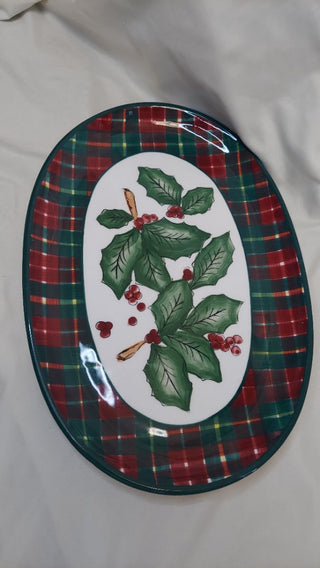 Green Plaid and Holly Berry server platter by Pacific Rim