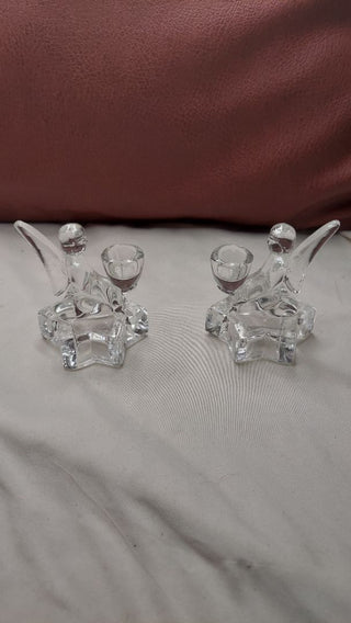 (2) Midcentury Kneeling Angels candle holder set, Bohemian Glass, Sklo Union Czech