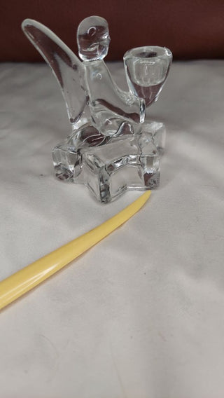 (2) Midcentury Kneeling Angels candle holder set, Bohemian Glass, Sklo Union Czech