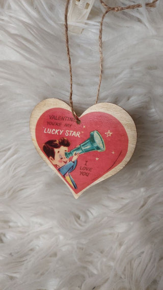 Lucky Star - Happy Valentines Day Wood Ornament, Artisan Print On Wood