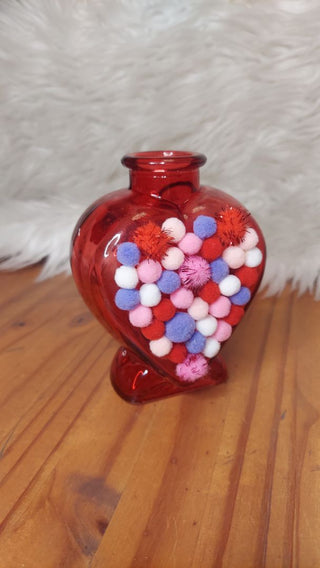 Pom pom glass Heart Vase