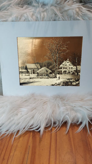 Winter in the Country - Currier and Ives gold foil art by Metal Craft Division (T&M) AS IS