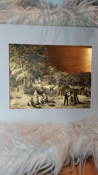 Harvest - Currier and Ives gold foil art by Metal Craft Division (T&M) AS-IS