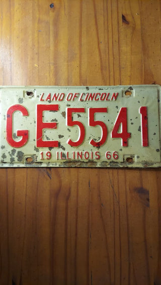 1966 Cream and Red Illinois License Plate