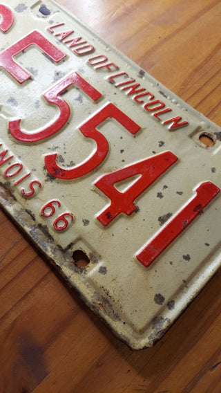 1966 Cream and Red Illinois License Plate