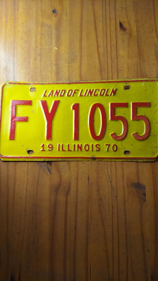 1970 Yellow and Red, Illinois License Plate