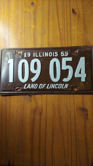 1959 Brown and White "109054" Illinois License Plate
