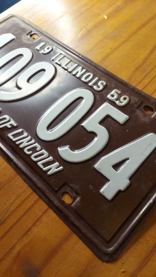 1959 Brown and White "109054" Illinois License Plate