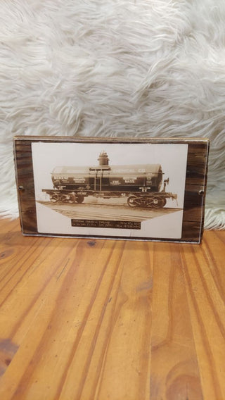 1937 railroad car photo "Monsanto - Morrimac Chemical Company" chemical train car. Custom Wood and Plexiglass Art Framed.