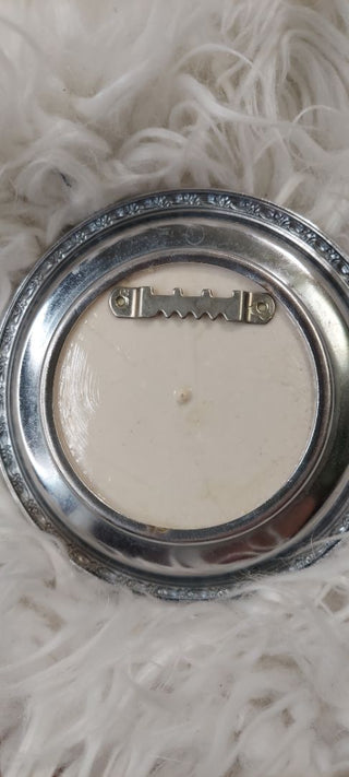 (B) Silver framed ceramic French Scene Art, Ashtray and coaster. AS IS.