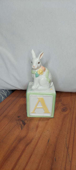 Belleek Bunny Baby Collection, porcelain Rabbit Alphabet Block Bank