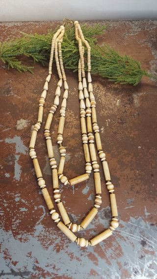 1970s layered multi-strand hand carved bone with brass necklace (T&M)