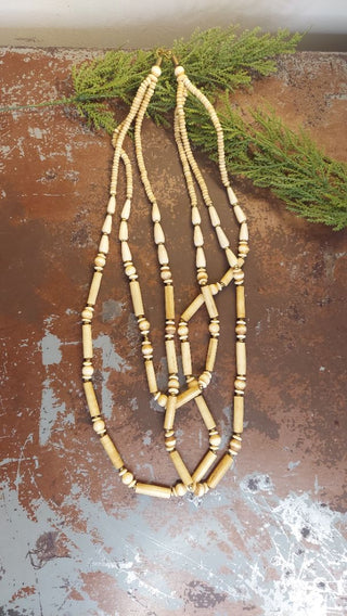 1970s layered multi-strand hand carved bone with brass necklace (T&M)