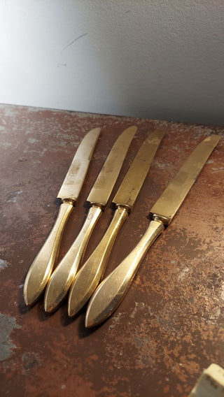 08. 1920s Regal New French Solid Knife Set 4(Dirigold, Clover Backstamp) by Dirilyte-Dirigold - Goldware flatware