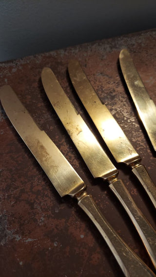 08. 1920s Regal New French Solid Knife Set 4(Dirigold, Clover Backstamp) by Dirilyte-Dirigold - Goldware flatware