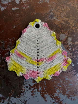 Midcentury Crochet coffee pot hot pad - pot holder with hanger