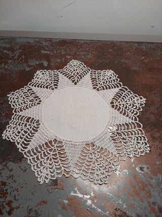 Antique Cream Linen and crocheted lace doily starched - wall hanging ASIS