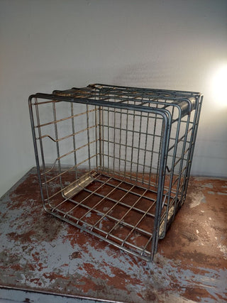 1988 Metal Dairy Milk Crate - industrial farmhouse rustic storage shelf