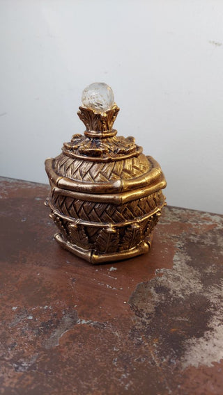 Regency Style Ornate Faux Gold and Wood Resin Trinket / power box