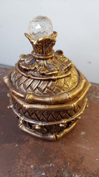 Regency Style Ornate Faux Gold and Wood Resin Trinket / power box