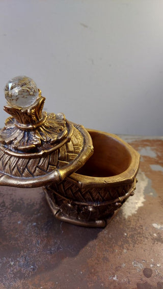 Regency Style Ornate Faux Gold and Wood Resin Trinket / power box