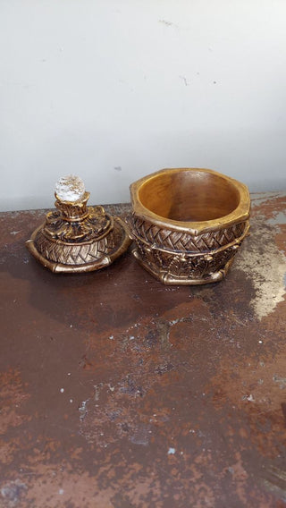 Regency Style Ornate Faux Gold and Wood Resin Trinket / power box