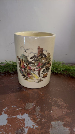 1930-50 Village Scene - Crown Devon Fieldings Staffordshire England - Utensil Vase Cannister Jar Storage - 1662 Stamp