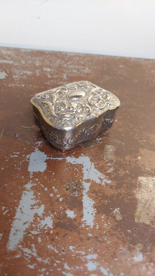 Art Nouveau Style Ornate Silver Tone Jewelry Ring Casket, red velvet lined (As-Is)